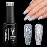 YOKE FELLOW Reflective Glitter Gel Nail Polish, Silver Flash Dimond Sparkly Shiny Gel Nail Polish UV