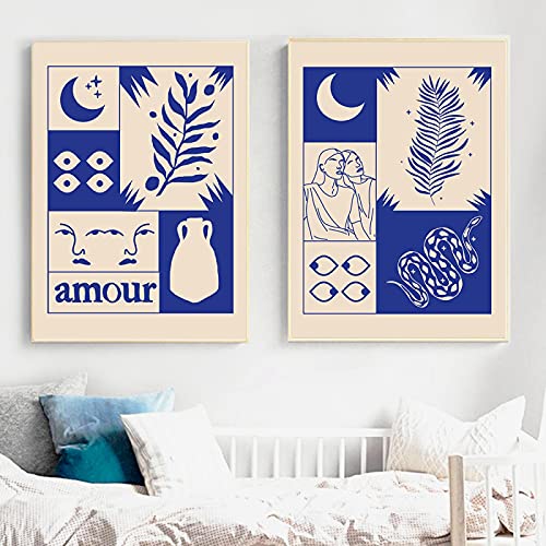 Art mural moderne abstrait bleu pour salon contemporain | Lot de 2 toiles 50x70 cm