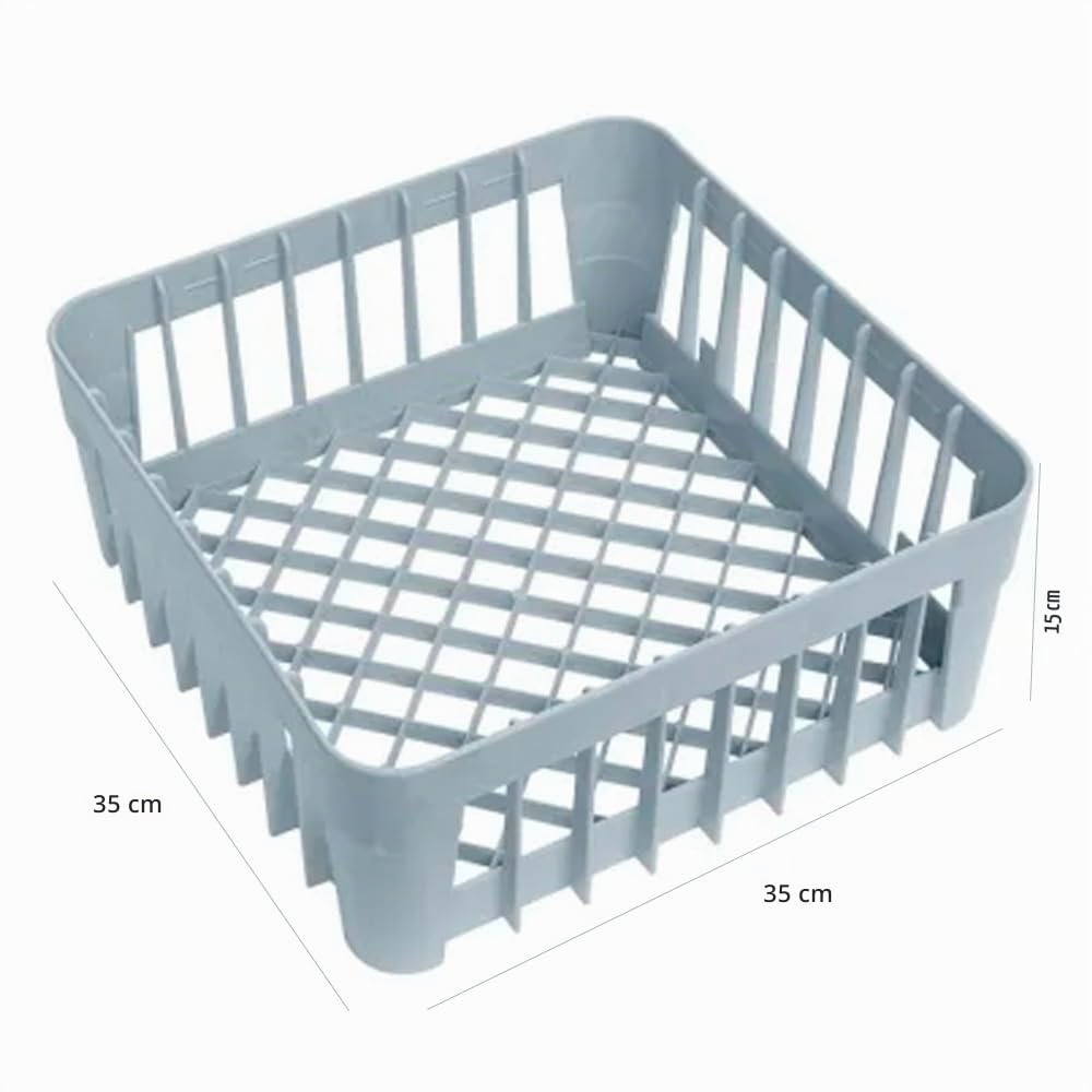 Set de Cesta para vasos 35x35 con soporte para platillos y cestillo redondo para cubiertos | Cesta para lavavasos Industriales | Bandeja 35x35 para lavavajillas y lavavasos de Bares y restaurantes