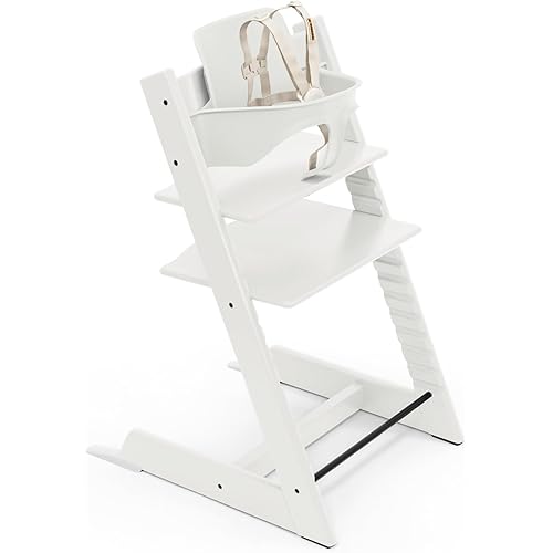 Stokke Tripp Trapp High Chair 2, White - Includes Chair + Baby Set with Removable Harness for Children 6-36 Months - Adjustable, Ergonomic & Easy to Clean