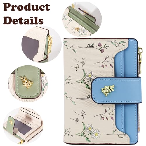 Image of Farcauo Cute Blue Flower Wallet for Women and Girls Small Kawaii Coin Purse with ID Window, Compact Cash Wallet for Ladies, Girls, and Teens, Lightweight and Stylish Design