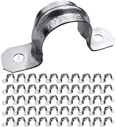 (Pack of 50) AP-10451, 3/4 Inch Two Hole Snap On Pipe Strap for EMT Conduit Installation, Reinforced Rib for Extra Strength, Galvanized Zinc Plated Metal, Tension Clamp for Easy Snap-On