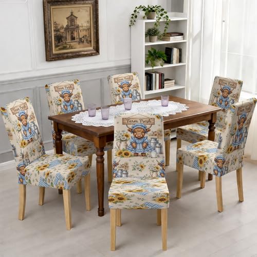 Lot de 6 housses de chaise de salle à manger vichy bleu - 7