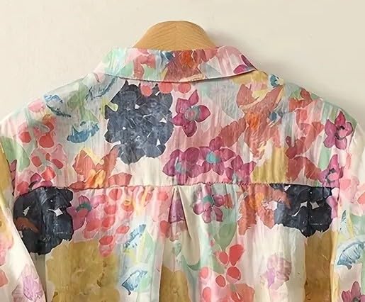 Image of Gufrina Women's Casual Button-Down Shirt with Multicolor Floral Print & Half Sleeves, Collar Neck