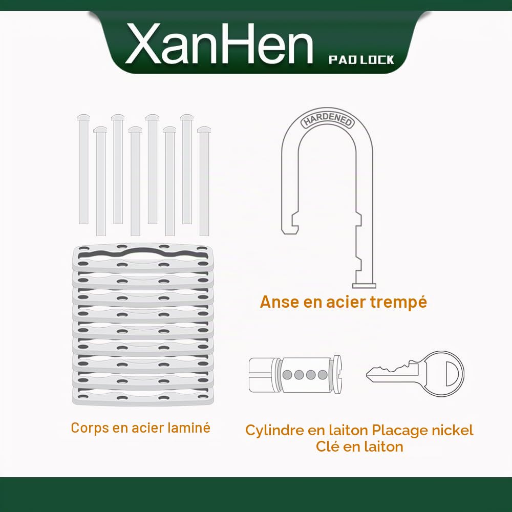 Lot de 12 cadenas d'extérieur à clé avec la même clé – Cadenas à clé en acier laminé avec anse normale, pour loquet à moraillon, abris de jardin, clôtures, casier de rangement, école, salle de sport