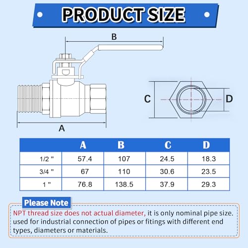 Boltigen 3/4 inch Ball Valve Threaded with Locking Device & Long Handle, 2 Pack 304 Stainless Steel Female to Male NPT Thread Full Bore Shut off Valves 1000WOG Heavy Duty Full Port Metal Valve Fitting by Boltigen - Image 5