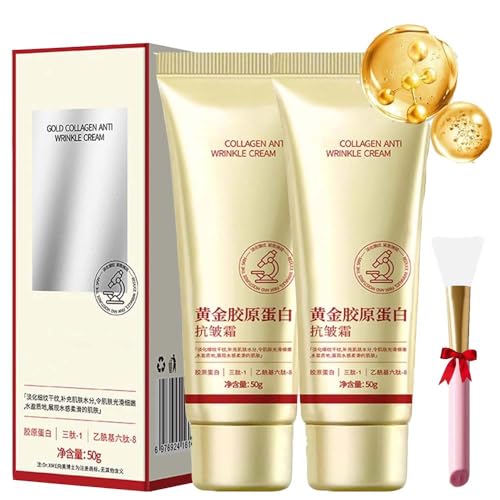 Crema Antiarrugas Con ColáGeno Dorado,Crema Facial Antienvejecimiento Dorada De 50 G,Crema Reafirmante Para El Rostro, HidratacióN Profunda Prolongada (2 piezas, tienes un tamaño)