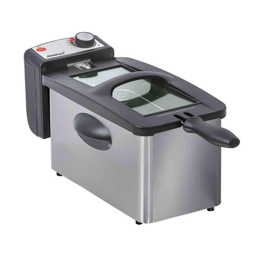 Freidora Steba de acero inoxidable con ventana de visualización XXL en la tapa, 3 litros de capacidad, recipiente de aceite extraíble y para hasta 1,​0 kg de alimentos fritos. DF 180.
