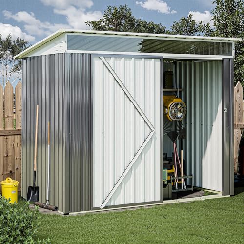 Image of JY QAQA 6x4 FT Metal Garden Storage Shed for Patio, Lawn Dark Gray