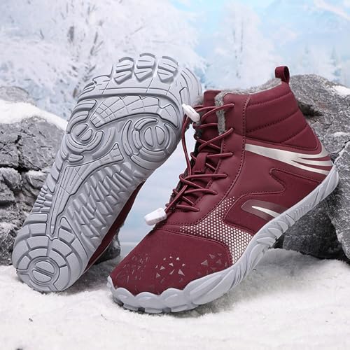 Image of Winter Footwear Barefoot Shoes Women Men Zero Drop Barefoot Hiking Boots Slip On Warm Waterproof Snow Boot Minimalist Wide Toe Ankle Booties Five Finger Hike Shoes Outdoor