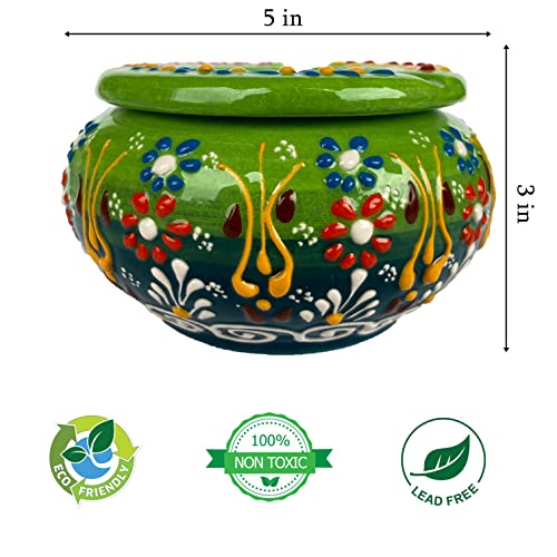 Alaca Cute Ceramic Hand-Painted Turkish Traditional Ashtray For Cigarettes - Big Large Windproof Cigar Ash Tray With Lid For Home Office Gift Cool Ashtrays For Smoking Indoor Outdoor - Mixed Color #TOP6
