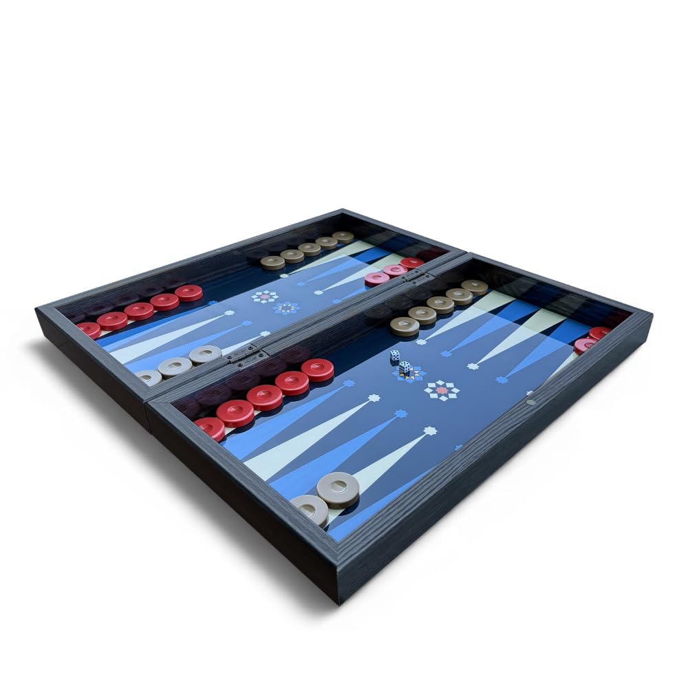 Biggdesign Star Backgammon Set aus MDF, mit Magnetverschluss & Spielsteinen | 16 mm MDF-Korpus, Magnetverschluss, doppellagiger Klarlack, Coex-Cellophan-Spielfläche, Würfel & Spielsteine, Made in Türkiye