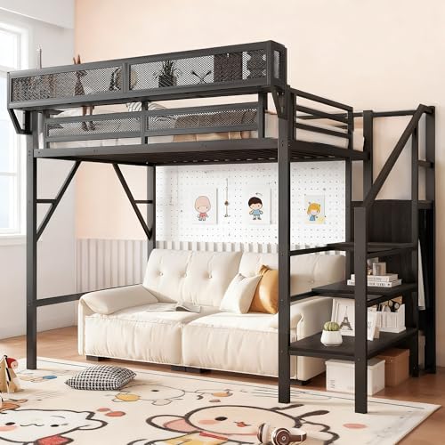 UQGVML Loft Bed Twin XL Size, Metal Loft Bed Frame