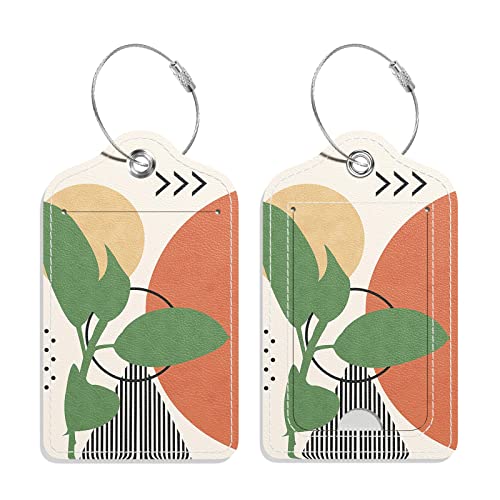 GDJEGE Luggage Tags for Suitcase, 2 Pack PU Leather Travel Cruise Luggage Tag with Privacy Flap, Name ID Label and Metal Loop for Women Men Suitcase Baggage Bag Backpack Instrument, Modern Art