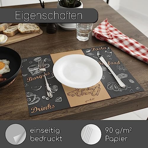 100 tovagliette con motivo Menù Hamburger