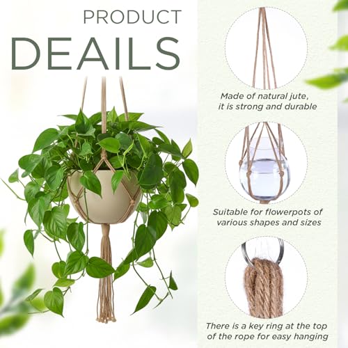 Image of EBOOT 2 Pack 33 Inch Large Macrame Plant Hanger Rope to Hang Flower Pot Plant Holder for Indoor Outdoor Decorations, 4 Legs (Linen Color)