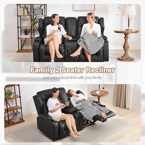 Image of SAMERY 65.5 inch RV Loveseat Recliner Double Recliner RV Sofa & Console | Wall Hugger Loveseat Reclining RV | RV Theater Seats | RV Couch | RV Home Theater Seating Furniture (Faux Leather Black)