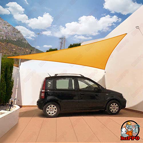 Image of HIPPO Triangle Shade Sail Affordable & Premium 150 GSM Sun Shade UV Block for Outdoor Car Parking Garden (Yellow, 12FTX12FTX12FT)