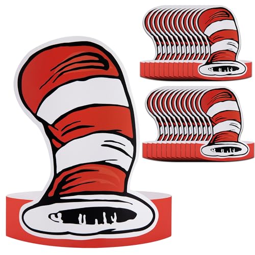 Wehhbtye 24 Set White and Red Striped Paper Hats, Red Cat Costume Top Hat, Circus Paper Headwear for Back to School Classroom Birthday Cosplay Halloween Party Supplies