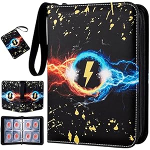 Jravkfi 4 Pocket Trading Card Binder,400 Pockets Trading Card Collection Book with Sleevese,3-ring Zipper Sports Card Album with 50 Removable Double-Sided Card Holder (Black)