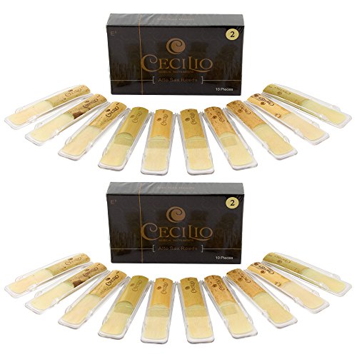 Cecilio Alto Saxophone Reeds 2.0-20 Reeds with Individual Cases for Bright Tone Strength 2.0, Affordable Value & Beginner-Friendly Practice