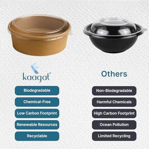 Image of Disposable Round Paper Container with Lids | Takeout Containers for Hot /Cold Foods, Soup, Salad, Dessert, Pasta, Noodles | Microwavable, Leak-Proof Food Storage Containers- 1300ml, 50 Pack