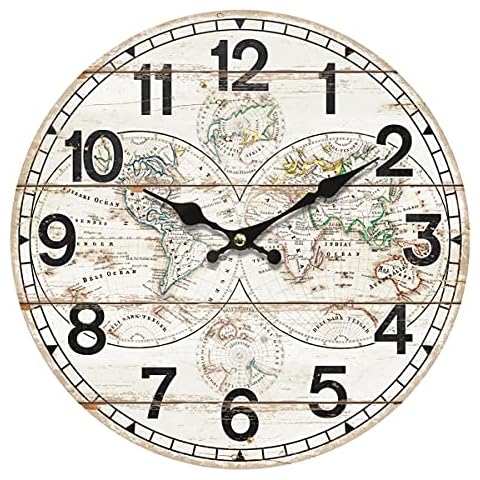 Reloj de Pared Decorativo de Madera Multicolor Mapa del Mundo Cover