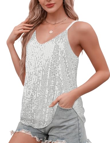 AURUZA Womens Tank Tops V Neck Sparkle Shimmer Sequin Camisole Tank Tops2