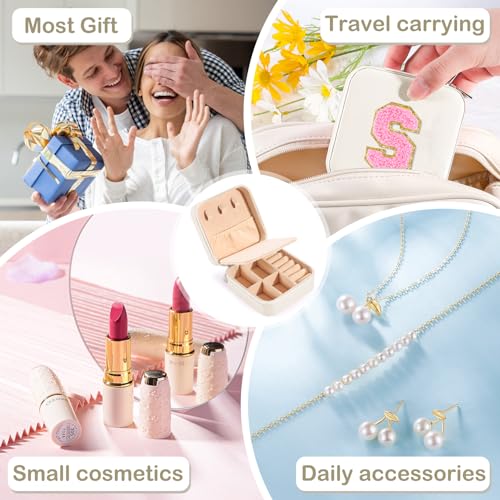URSKYTOUS Travel Jewelry Case For Women Girls Jewelry Box Mini Jewelry Organizer Holder for Women Portable Personalized Teens Girls Birthday Gifts for Friends Sister Mom Bridesmaid Her(White S) - Image 2