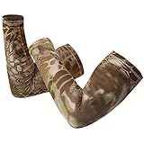 [GUN FREAK] (ガン フリーク) アームカバー 迷彩 ハニカム迷彩 サバゲー 腕カバー UVカット 日焼け止め 紫外線防止 2枚セット (ハイランダー カーキ, M)