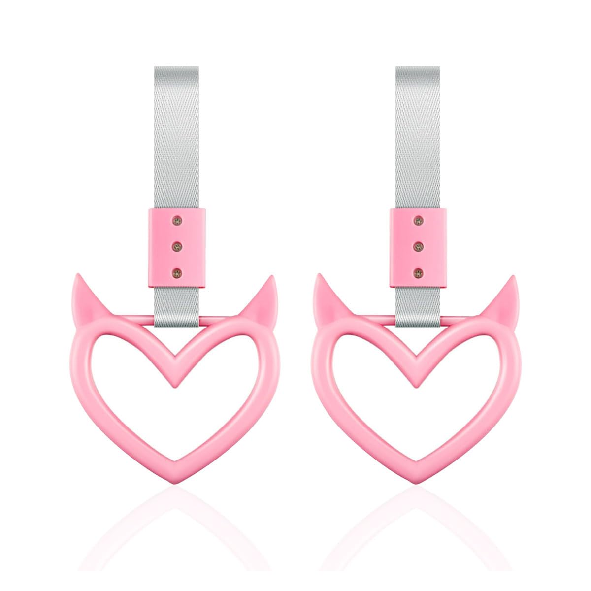 2PCS Devil Heart Handle Ring - Rear Bumper Warning Grab Strap for Cars, Drift Charm, Auto Interior Exterior Decoration, Suitable for Bus Subway (Pink)