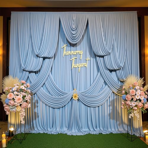 Image of 20ftx15ft Dusty Blue Backdrop Curtains for Parties, Wrinkle Free Polyester Photo Backdrop Drapes 4 Panels 15 ft Long Back Drop Cloth Drapery for Wedding Birthday Photography Background Party