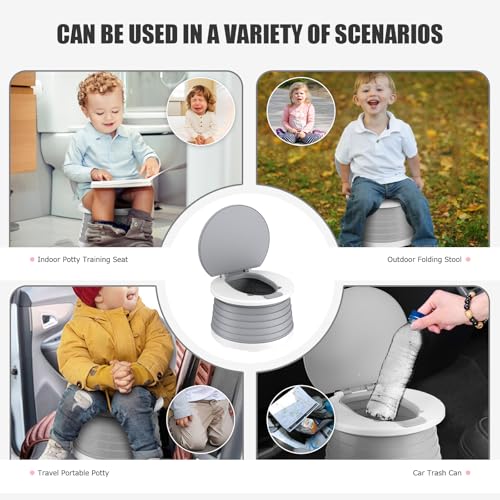 Image of Portable Potty for Toddler Travel Foldable Potty Seat for Toddler Training Toilet for Kids Boys Girls Car On The Go Potty Travel Toilet Chair for Camping Park Indoor /Outdoor (Grey)