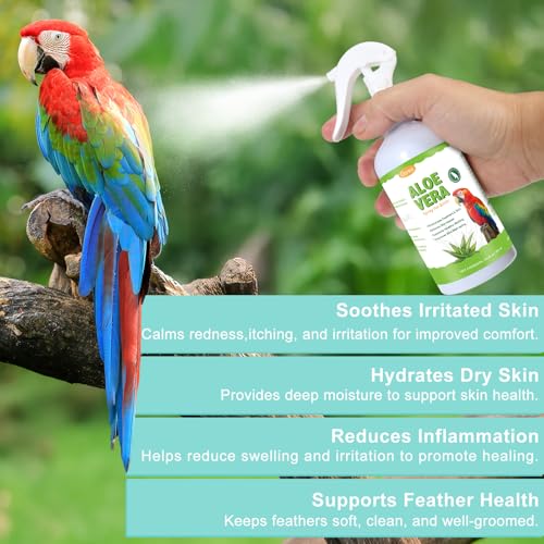 Aloe Vera Bird Spray, Moisturizes Feathers Soothes Dry Itchy Skin, Supports Molting Healthy Plumage, Prevent Feather Plucking Gentle Care, Safe Effective for Parrots Finches All Birds, Odor-Free - Image 2