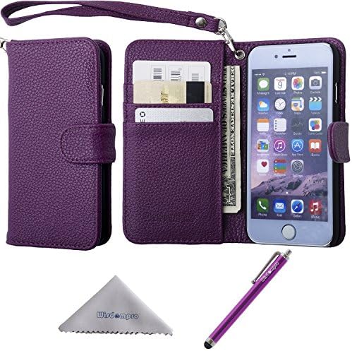 iPhone 6s /6 Case, Wisdompro Premium PU Leather 2-in-1 Protective [Folio Flip Wallet] Case with Credit Card Holder/Slots and Wrist Lanyard for Apple 4.7-inch iPhone 6s /6 (Purple)