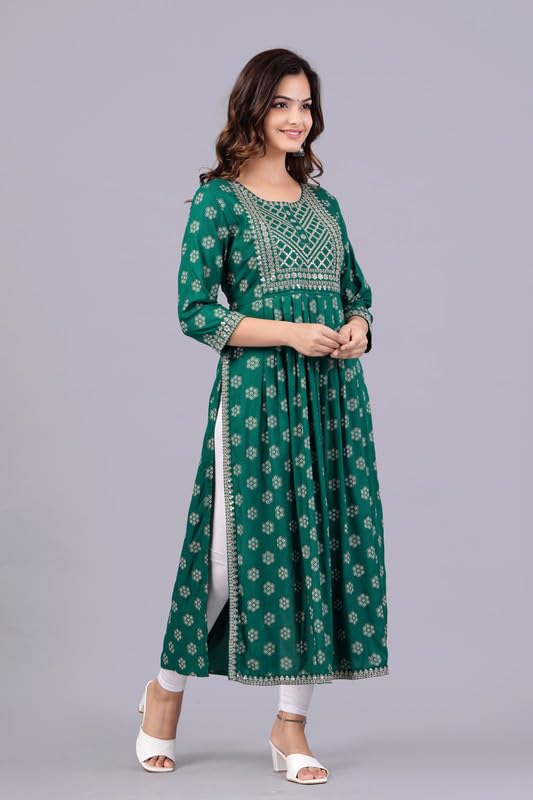 Image of NEW4U Women's Sequin Zari Embroidery Printed Naira Cut Kurti
