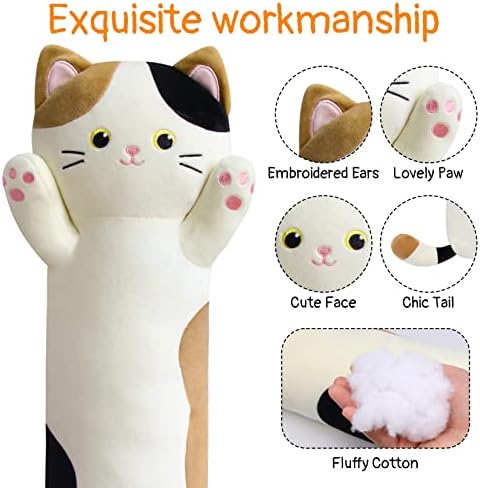 JEROKUMI Long Cat Plush Boby Pillow - 21" Kawaii Cartoon Cat Boby Pillow Cat Stuffed Animals for Girls, Ctue Cat Body Pillow for Kids, Birthday Gifts for Adults, Boys and Girls 5 51HsBS4E6LL. AC