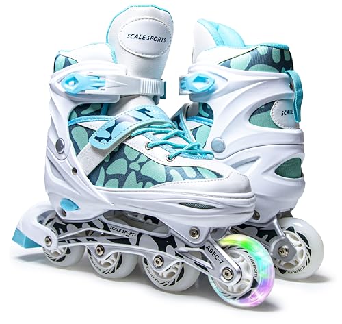 Scale Sports Rollers en ligne – Vert menthe – Taille M (34-37/207-235 mm) – Respirants, réglables, lumineux, pour adolescents et débutants