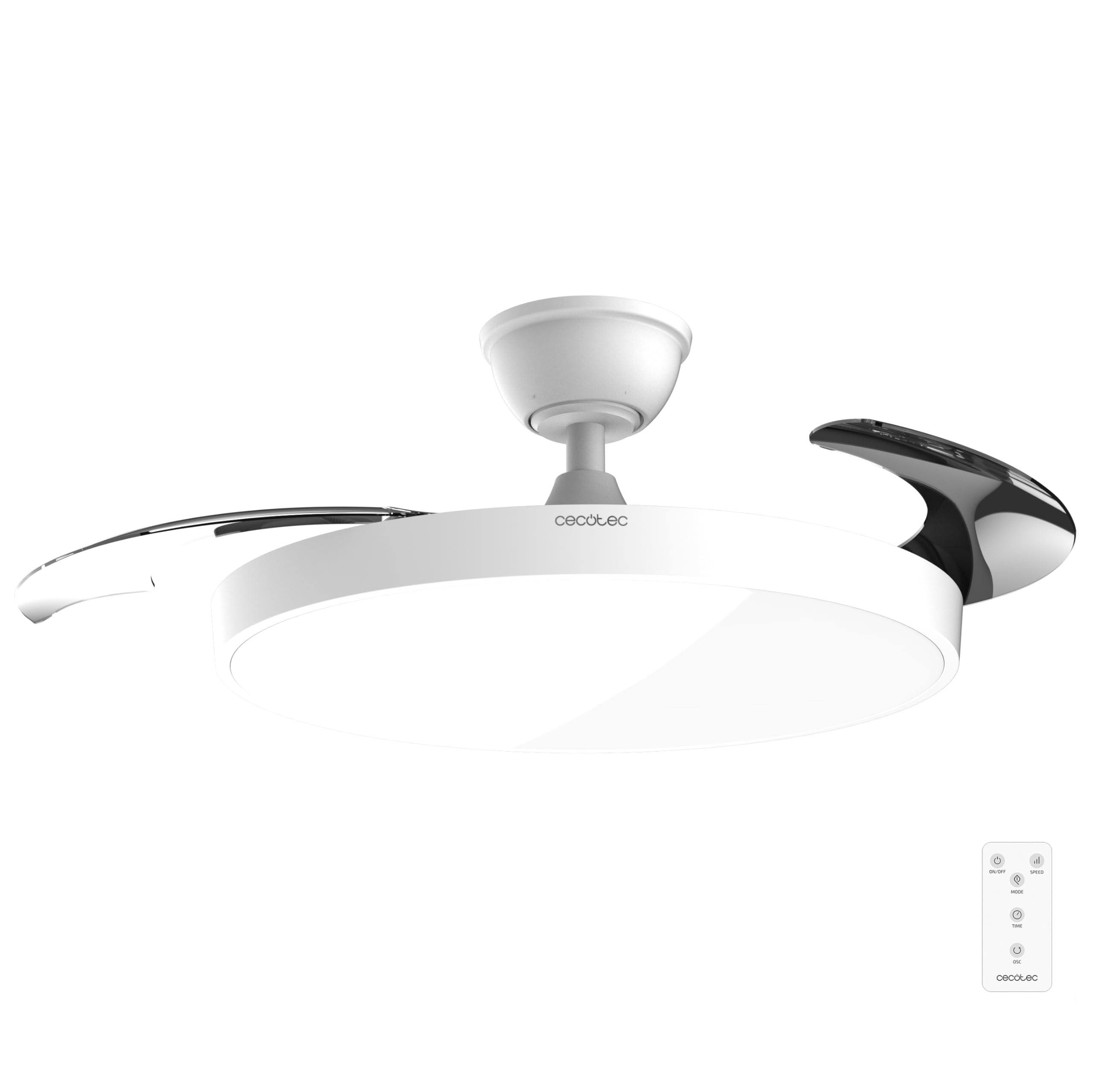 Cecotec Ventilador de Techo con Luz con Aspas Retráctiles EnergySilence Aero 300 Air Invisible. 30W, Motor DC, Mando a Distancia, 6 Velocidades, Temporizador 4h, Función Winter-Summer