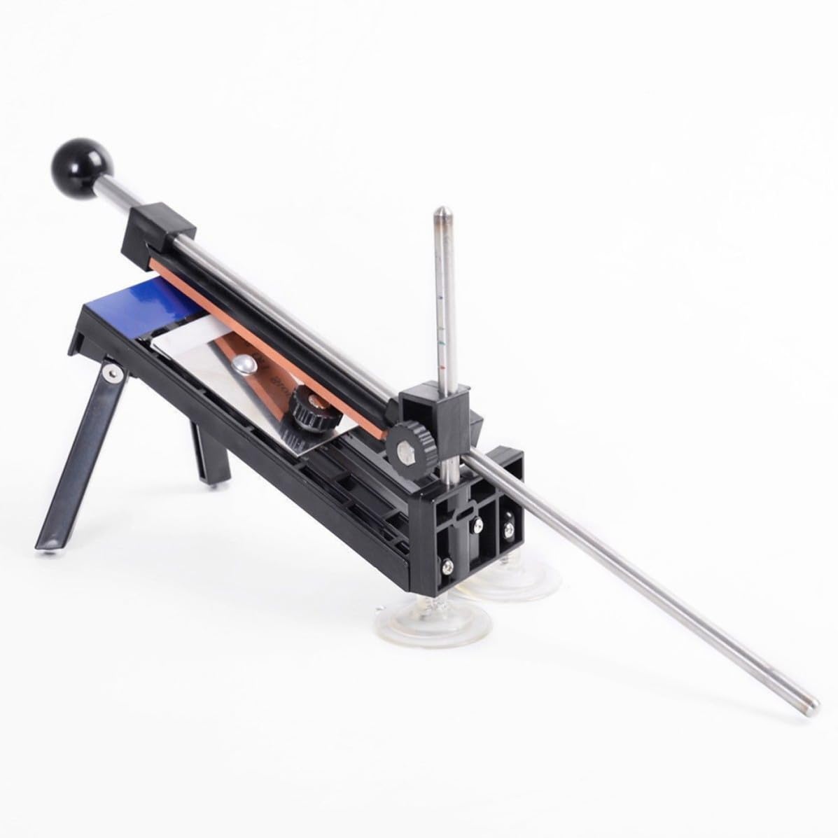 PRETYZOOM Affilacoltelli a Angolo Fisso con Pietre per Affilatura 180# 400# 800# 1500#, Materiale Abs Plastica e Acciaio Inox, Affilatore da Cucina Nero per Uso Domestico
