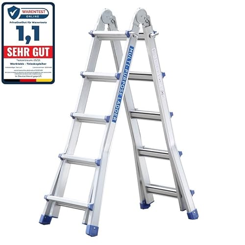 Note 1,1 SEHR GUT Warentestonline.de 05/2025/20251469 Worktekk® Profi 4/7/14 Sprossen Teleskopleiter Aluleiter Mehrzweckleiter Klappleiter Bockleiter Alu Malerleiter Multifunktionsleiter Little Giant
