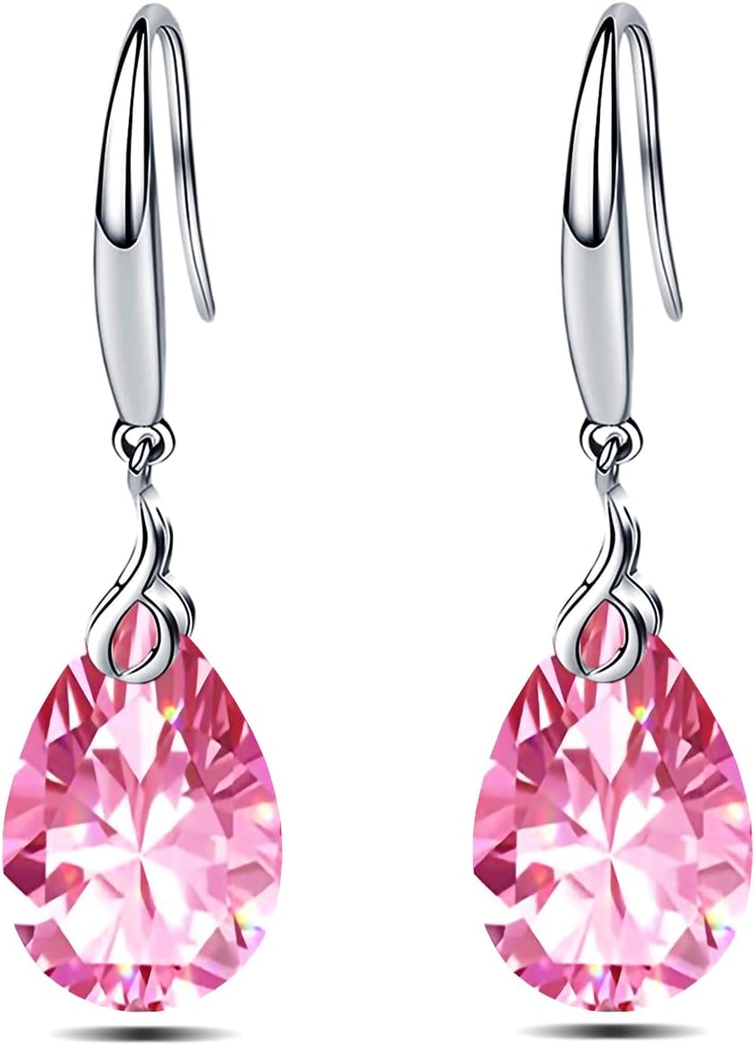 Silver Dangle Earring 14k White Gold Plated 925 Sterling Silver 12mm Pear Shape Naked Drill Crystal Drop Earrings For Women