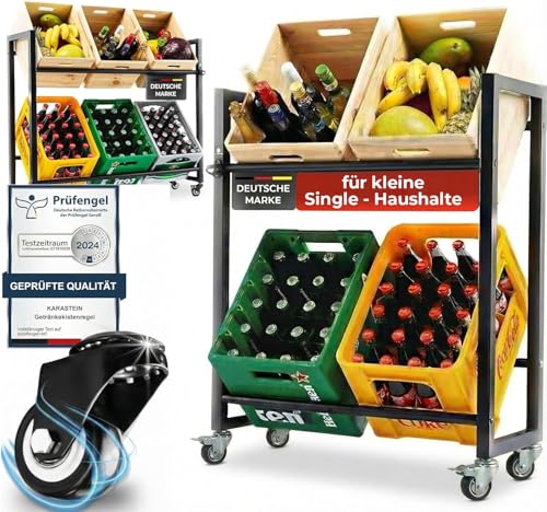 KARASTEIN&reg; Getr&auml;nkekistenregal mit Rollen f&uuml;r 4 Kisten &ndash; Schwerlast bis 150 kg Traglast &ndash; Bierkistenregal & Wasserkistenregal f&uuml;r Keller, Garage oder Abstellraum