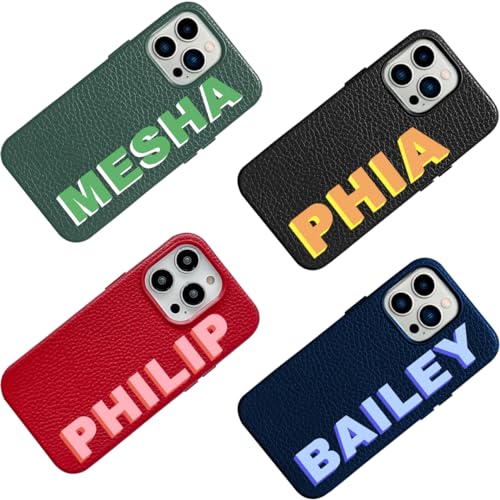 Custom Name Initials Luxury Vegan Leather Phone Case for iPhone 16 15 14 13 12 11 Pro Max Plus/Samsung Galaxy S24 Plus Ultra 5G,Personalized Monogram Phone Cover Black