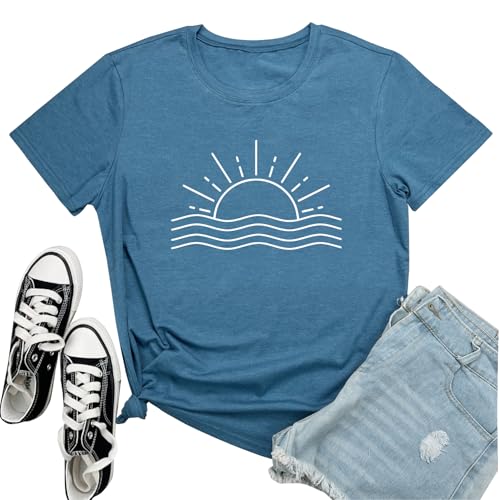 LOOKFACE Womens Cute Sun Graphic Tees Soft Tops