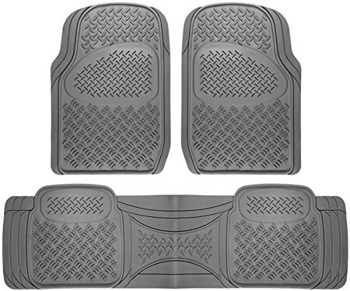 OxGord Diamond All-Weather Rubber Floor-Mats - Waterproof Protector for Spills, Dog, Pets, Car, SUV, Minivan, Truck - 3-Piece Set, Gray