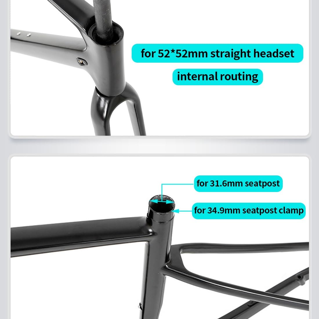 700C Carbonio Gravel Telaio per Bici da Strada 45/48/51/54cm Leggero Freno A Disco Telaio F12x100mm R12x142mm Telaio Perno Passante Passaggio Cavi Interno Nero Opaco(54cm)