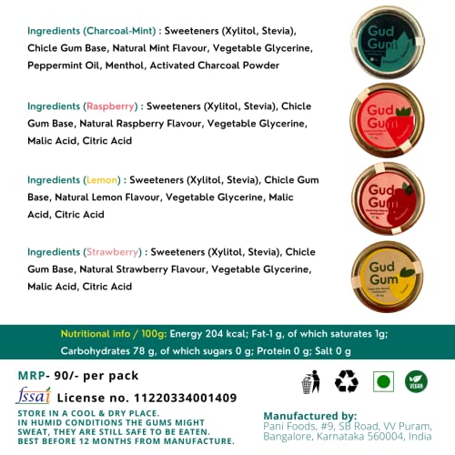 Image of Gud Gum- Natural, Plastic Free Chewing Gum- Pack of 2- No added artificial colours, flavours & sweeteners (Charcoal Mint Tin 15g)