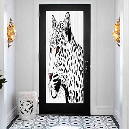 3D Self-Adhesive Stained Glass Window Door Murals Sticker, Tattoo Decor The Head of Magnificent Rar, Vinyl Wall Stickers Door Decal for Home Room Decoration, W30.3 x L78.7 Inch