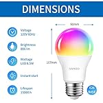 ANWIO 2-Pack Smart Light Bulbs 8.5W (60W Replacement) A19 E26 LED Bulb Work with Alexa, Google Assistant, Smart Life App, Tuya App, Color Changing, No Hub Required - Image 3